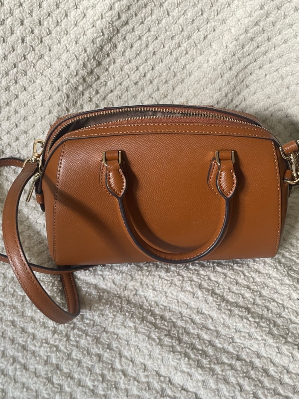 kate spade Tan Leather Crossbody Dome Satchel with Gold Hardware - Picture 3 of 3